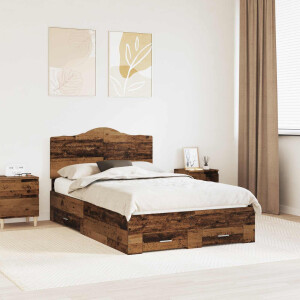 vidaXL Bedframe met hoofdeinde Oudhout 120 x 190 cm Bewerkt hout