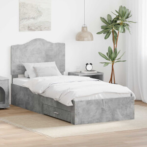 vidaXL Bedframe met hoofdeinde Beton Grijs 100 x 200 cm Bewerkt hout