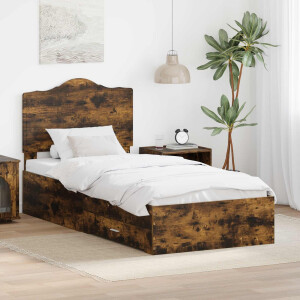 vidaXL Bedframe met hoofdeinde Gerookt eiken 100 x 200 cm Bewerkt hout