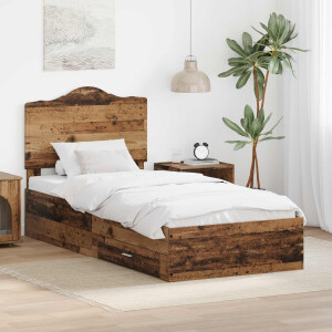 vidaXL Bedframe met hoofdeinde Oudhout 90 x 200 cm Bewerkt hout