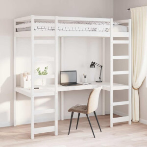 vidaXL Hoogslaper bedframe Wit 90 x 190 cm Massief grenenhout