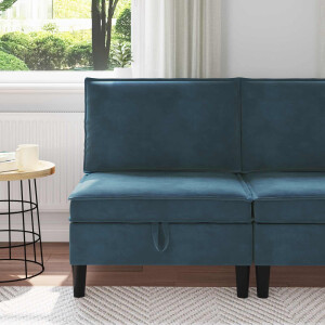 vidaXL Middelste Bank met Opbergruimte Blauw Fluweel