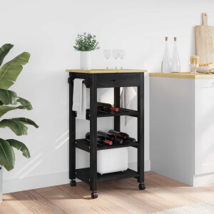 vidaXL Keuken Trolley MONZA Zwart 48 x 40 x 88,5 cm Massief Vurenhout