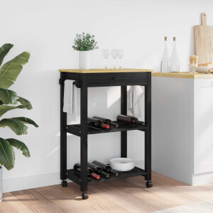 vidaXL Keuken Trolley MONZA Zwart 60 x 40 x 88,5 cm Massief Vurenhout