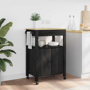 vidaXL Keuken Trolley MONZA Zwart 60 x 40 x 88,5 cm Massief Vurenhout