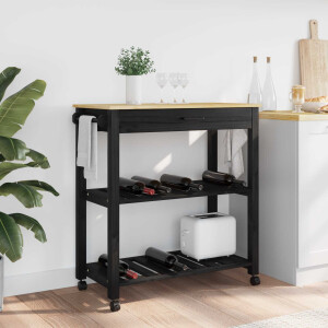 vidaXL Keuken Trolley MONZA Zwart 84 x 40 x 88,5 cm Massief Vurenhout