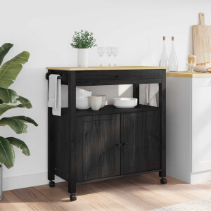 vidaXL Keuken Trolley MONZA Zwart 84 x 40 x 88,5 cm Massief Vurenhout