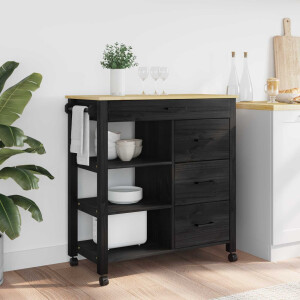 vidaXL Keuken Trolley MONZA Zwart 84 x 40 x 88,5 cm Massief Vurenhout