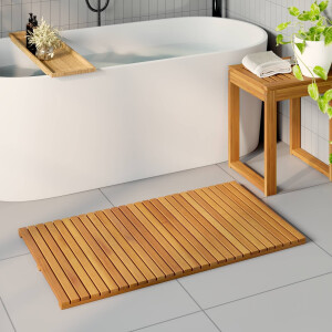 vidaXL Badmat Effen Bruin 100 x 55 cm Hout