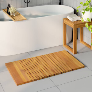 vidaXL Badmat Effen Bruin 100 x 55 cm Hout