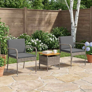 vidaXL Tuinbistroset met kussen 3-delig Grijs polyrotan