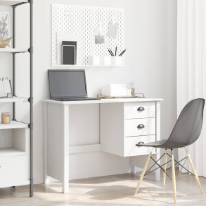 vidaXL Bureau met lades HILL Wit 100 x 45 x 74 cm Massief grenenhout