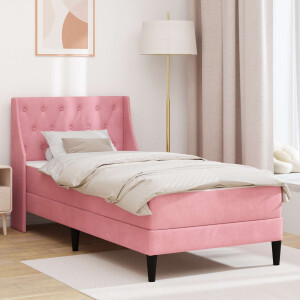 vidaXL Bedframe met matras met matras Roze 90 x 200 cm Fluweel