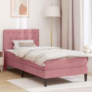 vidaXL Bedframe met matras met hoofdeinde Roze 90 x 190 cm Fluweel