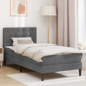 vidaXL Bedframe met matras Donkergrijs 90 x 200 cm Fluweel