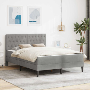 vidaXL Bedframe met matras Lichtgrijs 140 x 200 cm Fluweel