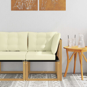 vidaXL Buiten Hoek Sofa Massief acaciahout en Textilene Stof Wit