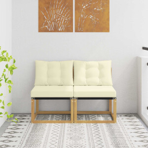 vidaXL 2 Stuk Buiten Midden Sofa Massief acaciahout en Textilene Stof