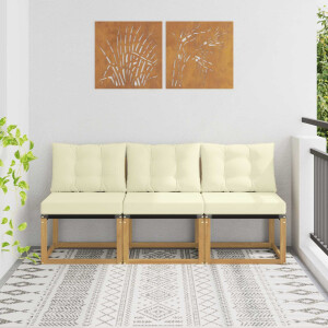 vidaXL 3 Stuk Buiten Midden Sofa Massief acaciahout en Textilene Stof