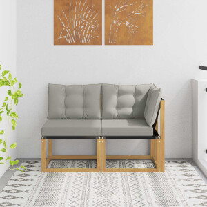 vidaXL Outdoor Midden- en Hoeksalon met kussen 2 Stuk Wit