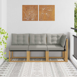 vidaXL Outdoor Midden- en Hoeksalon met kussen 3 Stuk Wit