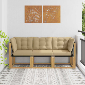 vidaXL Outdoor Midden- en Hoeksalon met kussen 3 Stuk Wit