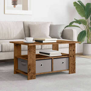 vidaXL Salontafel met lade Oudhout 77 x 55 x 42 cm Bewerkt hout