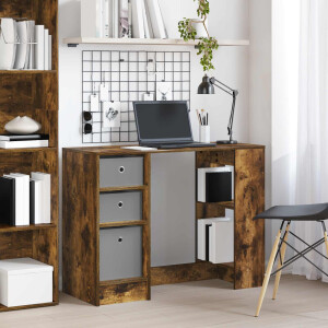 vidaXL Bureau met lade Gerookt eiken 100 x 40 x 75 cm Bewerkt hout