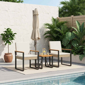 vidaXL Buitenmeubelset met kussen 3 pcs Beige en Crème Wit poly rattan