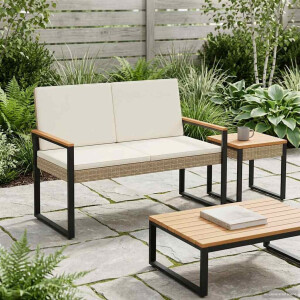 vidaXL Tuinbank Beige en Crème Wit 107 x 61 x 80 cm poly rattan