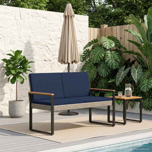 vidaXL Tuinbank Grijs en Marineblauw 107 x 61 x 80 cm poly rattan