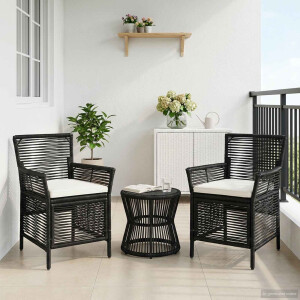 vidaXL Buitenstoel met kussen 2 pcs Zwart en Crème poly rattan