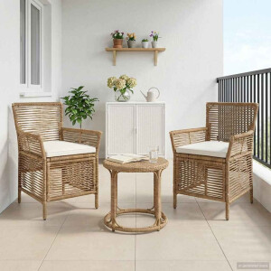 vidaXL Buitenstoel met kussen 2 pcs Beige en Crème poly rattan
