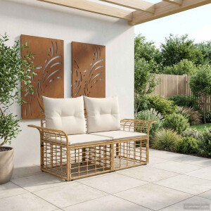 vidaXL Buiten loveseat 2 pcs Natuurlijk en Crème Wit poly rattan