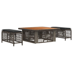 vidaXL Tuin eettafelset 3 pcs Grijs en Donkergrijs poly rattan