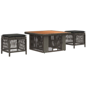 vidaXL Tuin eettafelset 3 pcs Grijs en Donkergrijs poly rattan