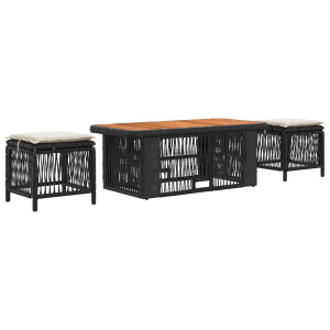 vidaXL Tuin eettafelset met kussen 4 pcs Zwart en Crème poly rattan