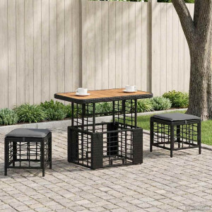 vidaXL Tuin eettafelset 3 pcs Zwart en Grijs Poly Riet en Acaciahout