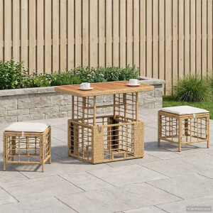 vidaXL Tuin eettafelset 3 pcs Natuur en Wit Poly Riet en Acaciahout