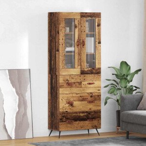 vidaXL Hoge opbergkast met plank met lade 2 stuks Oudhout bewerkt hout