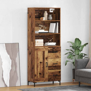 vidaXL Hoge kast met lade Oudhout 69,5 x 34 x 180 cm Bewerkt hout
