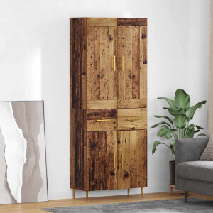 vidaXL Hoge kast met lade Oud Hout 69,5 x 34 x 180 cm Bewerkt hout