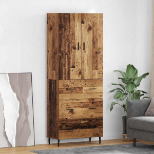 vidaXL Hoge kast met lade 2 pcs Oud Hout Geengineerd Hout en Glas