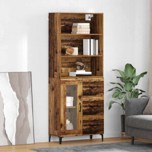 vidaXL Hoge kast met lade Oud Hout 69,5 x 34 x 180 cm Bewerkt hout