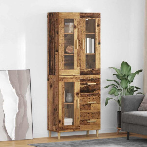 vidaXL Hoge kast met lade Oud Hout 69,5 x 34 x 180 cm Bewerkt hout