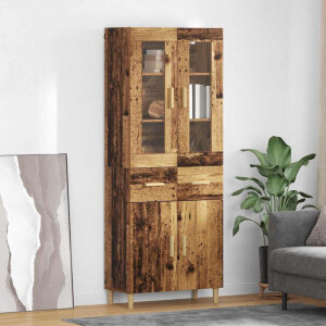 vidaXL Hoge kast met lade Oud Hout 69,5 x 34 x 180 cm Bewerkt hout