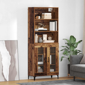 vidaXL Hoge kast Oud Hout 69,5 x 34 x 180 cm Bewerkt hout