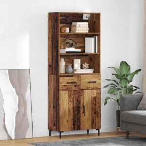 vidaXL Hoge kast met lade Oudhout 69,5 x 34 x 180 cm Bewerkt hout
