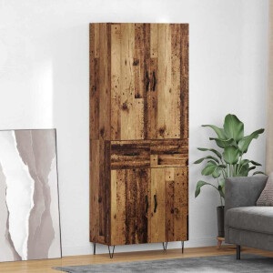 vidaXL Hoge kast met lade 2 pcs Oudhout Geëngineerd hout en glas