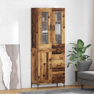 vidaXL Hoge kast met lade 2 pcs Oudhout Bewerkt hout